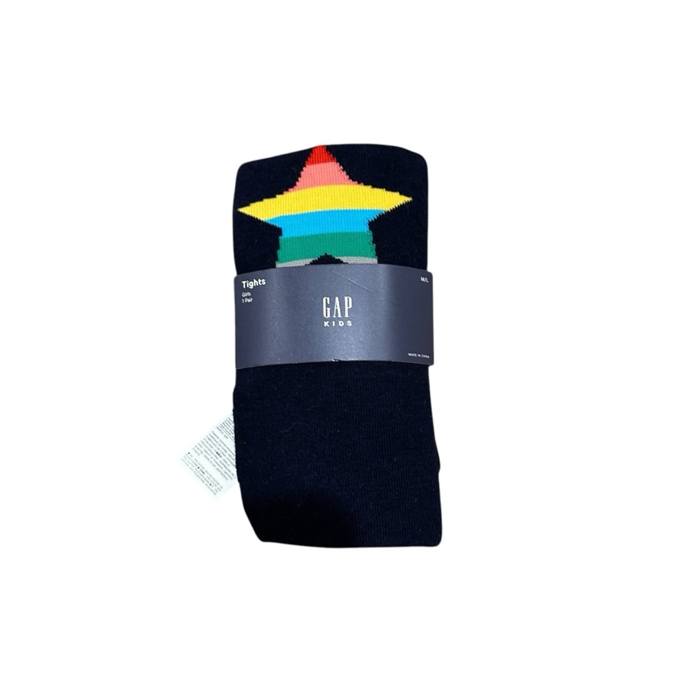 NEW Gap Kids Girls Navy Blue Tights with Rainbow Striped Star on Knees Size M/L